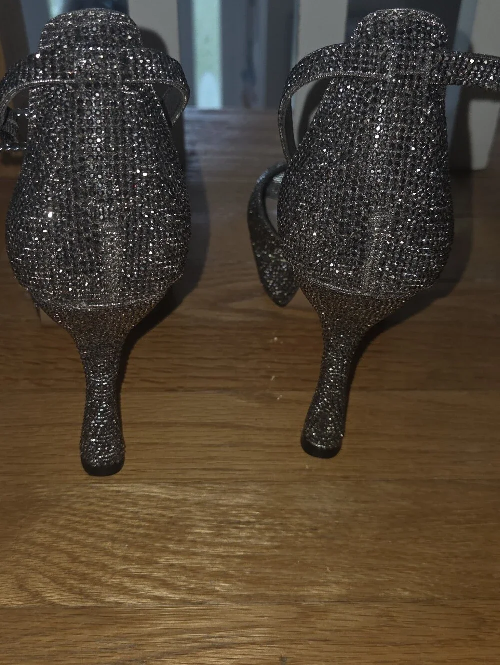 Mix No. 6 Gunmetal Glitter Strappy Peep-Toe Heels